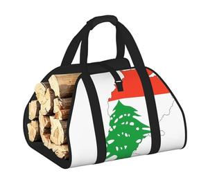 EdWal Sac de transport pour bûches avec côtés ouverts - Motif carte du drapeau du Liban - Pour cheminée, fourre-tout, accessoire de cheminée