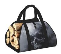 EdWal Sac de transport pour bûches avec côtés ouverts - Motif tête de mort - Pour cheminée, sac fourre-tout, accessoire de cheminée