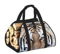 EdWal Sac de transport pour bûches avec côtés ouverts - Motif tigre - Pour cheminée, sac fourre-tout, accessoire de cheminée
