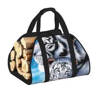 EdWal Sac de transport pour bûches avec côtés ouverts - Pour cheminée, sac fourre-tout, accessoire de cheminée - Motif tigre blanc