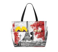 EdWal Sac fourre-tout imprimé Paris pour femme, sac à main de voyage, sac à bandoulière avec fermeture éclair, sac à main pour le bureau et les voyages, Noir , Taille unique