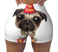 EdWal Short de yoga taille haute avec imprimé chiot « Happy Birthday » pour femme, taille élastique, court, course à pied, gym, entraînement et tenue quotidienne à la maison, Noir , S