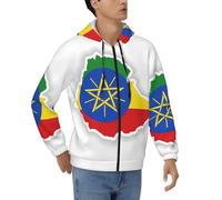 EdWal Sweat à capuche décontracté à fermeture éclair intégrale pour homme - Manches longues - Sweat à capuche chaud à manches longues - Éthiopie, Noir , 3XL