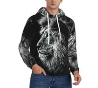 EdWal Sweat à capuche pour homme imprimé lion, pull en polyester avec poche kangourou, pour une tenue décontractée, une salle de sport, Noir , 4XL