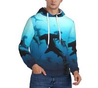 EdWal Sweat à capuche pour homme imprimé requins marteaux, sweat-shirt confortable pour hommes, sweatshirts à capuche décontractés avec cordon de serrage, Noir , XXL