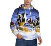 EdWal Sweat à capuche pour homme imprimé vache au lait de neige, pull confortable pour hommes, sweat à capuche décontracté avec cordon de serrage, Noir , S
