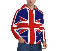 EdWal Sweat à capuche pour hommes imprimé drapeau anglais, sweat-shirt confortable pour hommes, sweatshirts à capuche décontractés avec cordon de serrage, Noir , S