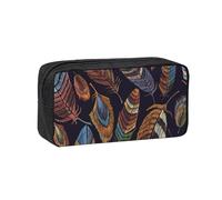 EdWal Trousse à crayons de grande capacité avec fermeture éclair durable et motif plumes de paon pour papeterie