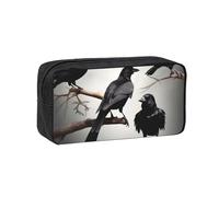 EdWal Trousse à crayons de grande capacité avec fermeture éclair durable Motif corbeau et oiseaux sur une branche Noir