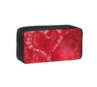 EdWal Trousse à crayons de grande capacité avec fermeture éclair durable pour la Saint-Valentin Motif cœur et fleurs Rouge