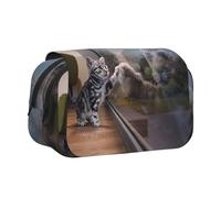 EdWal Trousse à crayons en toile avec imprimé chat et tigre réfléchissant - Grande capacité - Multifonctionnel