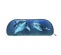 EdWal Trousse de maquillage avec imprimé dauphins dans la mer - Trousse à crayons élégante pour femme - Trousse de maquillage de voyage, doré, Taille unique, Trousse de toilette