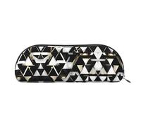 EdWal Trousse de maquillage tendance moderne noire blanche dorée avec motif triangulaire, trousse à crayons, trousse à crayons élégante pour femme, trousse de maquillage de voyage, Argenté., Taille