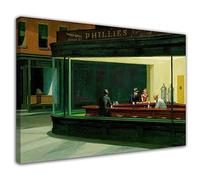 Edward Hopper Art Nighthawk Peinture À L'huile Affiche Mur Art Photo Impression Toile Moderne Bar Bureau Décoration (30x45cm-Encadrée)