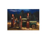 Edward Hopper - Impression sur toile représentant une station service - Décoration murale - 20 x 30 cm