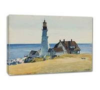 Edward Hopper《Phare et Bâtiments》Impressions Sur Toile D'art Mural Salon Décorations de Chambre à Coucher Tendue et Encadrée Decoration à La Maison Tableaux40x55cm/15.8x22.2inch,Encadrée