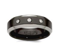 Edward Mirell Titane noir avec bord en titane biseauté diamant de 1/10 carat avec argent sterling 925 poli gravé lunette biseautée 7 mm taille du bracelet W 1/2 bijoux cadeaux pour femme