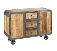 Buffet 2 Portes 3 Tiroirs Acier et Bois Massif - EDWIN - ALTOBUY Gris G