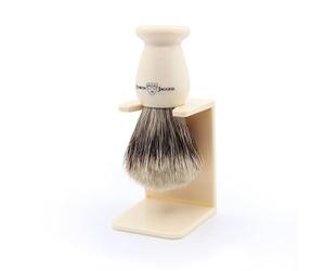 Edwin Jagger 1EJ947SDS Blaireau De Rasage Exfoliant En Poils De Blaireau Classic Best Avec Support Pour Crème Ou Savon De Rasage Pour Hommes Et Femmes (Imitation Ivoire)