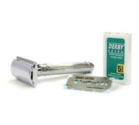 Edwin Jagger Rasoir de Sécurité Traditionnel, Plaqué chrome, Double tranchant, Manche doublé, Pack de 5 lames inclus