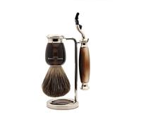 Edwin Jagger S81M582AMZ Set De Rasage Classique En Imitation Corne Légère Et Nickel Avec Blaireau Et Rasoir 3 Lames Pour Crème De Rasage Ou Savon Pour Hommes