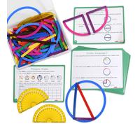 Edxedication Geostix Deluxe Set - Apprenez la gomtrie avec 100 btons de construction flexibles - Comprend 2 rapporteurs et cartes d'activit -