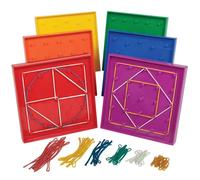 edxeducation Kit de géoboard Double Face - Lot de 6 avec élastiques - À partir de 3 Ans - Mathématiques, géométrie, motricité Fine, créativité pour Enfants - 5 x 5 grilles / 12 fiches disposées en