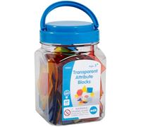 edxeducation Lot de 60 blocs d'attributs transparents - Mini bocal - Formes en plastique colorées - Accessoire de boîte à lumière - Jeu sensoriel