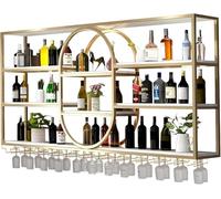 EDXTNKQC Casier À Verres À Vin À 4 Niveaux, Casier À Vin Mural Moderne, Grand Casier De Stockage De Vin, Présentoir À Vin pour Bar De Restaurant À Domicile(Gold,140cm/55.1in)