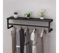 EDXTNKQC Présentoir À Vêtements Mural, Tringle À Vêtements avec Étagères, Support De Rangement Mural, Support Flottant en Fer avec Tige De Suspension(Black,100 * 28cm)