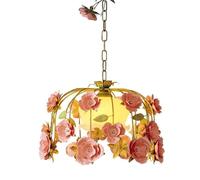 EDXTNKQC Suspension Rétro En Verre À Motif Floral Français, Lustre De Restaurant Moderne Et Champêtre De Style Nordique(Warm Light,31 * 47cm)