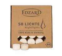 EDZARD 50 bougies chauffe-plat, blanc, paraffine, sans parfum, coque en plastique transparent, durée de combustion env. 8 heures