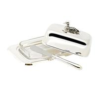 EDZARD Beurrier canard (13 x 18 cm, hauteur 8 cm), finition argentée brillante, avec bol en verre, couteau à beurre, pour 250 g de beurre, bol de service élégant, décoration de table canard