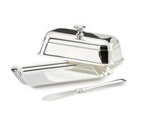 EDZARD Beurrier Mary (8 x 13 cm, hauteur 6 cm, pour 180 g) avec finition argentée brillante - Cloche à beurre et couteau à beurre - Bol, boîte pour beurre, bol de service pour beurre
