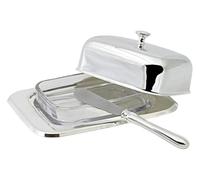 EDZARD Beurrier Mista (13 x 18 cm, hauteur 8 cm), finition argentée brillante, avec bol en verre, couteau à beurre, pour 250 g de beurre, bol de service pour beurre élégant, décoration de table
