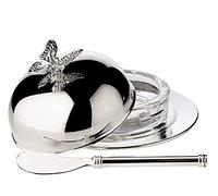 EDZARD beurrier papillon, avec bol et couvercle en verre, argenté, diamètre 14 cm, avec couteau à beurre