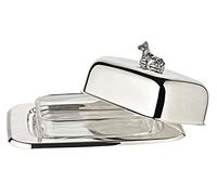 EDZARD Beurrier Vache, 13 x 18 cm - Hauteur : 8 cm - Argenté - Avec bol en verre - Couteau à beurre inclus