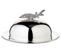 EDZARD Bol à caviar en forme d'esturgeon (diamètre 14 cm, hauteur 7 cm), argenté élégant, avec soucoupe et insert en verre, avec figurine de poisson comme poignée