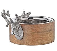 EDZARD Bol cerf en aluminium nickelé et bois de manguier, avec tête de cerf, longueur 23 cm, largeur 13 cm, bol décoratif