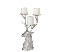 EDZARD Bougeoir Chandelier Cerf, Aluminium nickelé, Hauteur 32 cm, pour 3 Bougies piliers Ø 6 cm, Parfait pour Les Bougies Cornelius