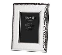 EDZARD Positano Cadre photo martelé pour photo de 10 x 15 cm, élégant, plaqué argent, anti-ternissement, dos en velours, avec 2 crochets de suspension, à poser ou à suspendre
