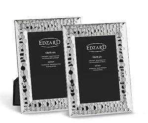 EDZARD Cadres photo Gubbio lot de 2 (13x18 cm) plaqué argent ne ternit pas | Cadres argentés pour photos 13x18 cm, martelés, dos en velours, 2 crochets par cadre, à poser et à suspendre