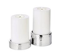 EDZARD Edzard Lot de 2 bougeoirs Luca en Acier Inoxydable martelé Poli Miroir Diamètre 9,5 cm Hauteur 2,5 cm et 5 cm pour Bougies Pilier Ø 8 cm Idéal pour Bougie permanente Cornelius