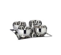 Edzard Ensemble à crème glacée Madeleine, en Plusieurs Parties (Tasse 4X, cuillère 4X, Plateau 20x20cm), en Acier Inoxydable à Double paroi