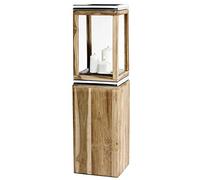 EDZARD Lantern Dubai avec Base, Teck et en Acier Inoxydable nickelé, Hauteur 95 cm, Poids Environ 10,5 kg