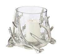 EDZARD Lanterne Kingston en Bois de cerf, en Aluminium nickelé, avec Verre, Hauteur 15 cm, diamètre 19 cm