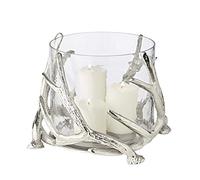 EDZARD Lanterne Kingston en Bois de cerf, en Aluminium nickelé, avec Verre, Hauteur 20 cm, diamètre 25 cm