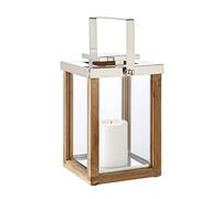 EDZARD Lanterne Miami en Bois et Acier Inoxydable, Hauteur 35 cm, Lanterne avec Anse