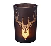 EDZARD Lanterne, photophore, Verre Bougie Alex, Noir, cerf, Hauteur 18 cm