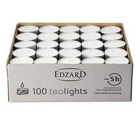 EDZARD Lot de 100 bougies chauffe-plat, blanc, sans parfum, coque en tôle